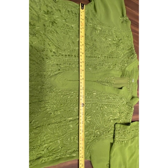 Women’s Medium Kaftan MIDI V Neck Sheer Tunic Top Boho Long Sleeve Dress Beach - Picture 9 of 16